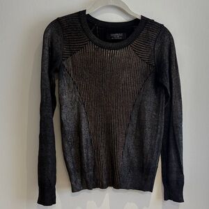 AllSaints Black and Bronze Ribbed Metallic Crewneck Sweater